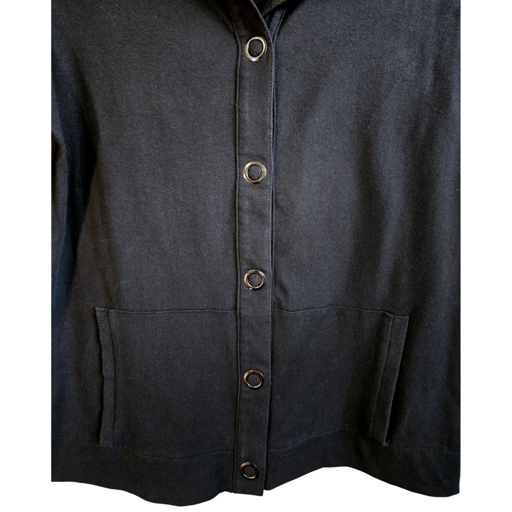 Charter Club Relaxed Black Funnel Neck Snap Front Jacket Tab Sleeve Womens M - Picture 7 of 9